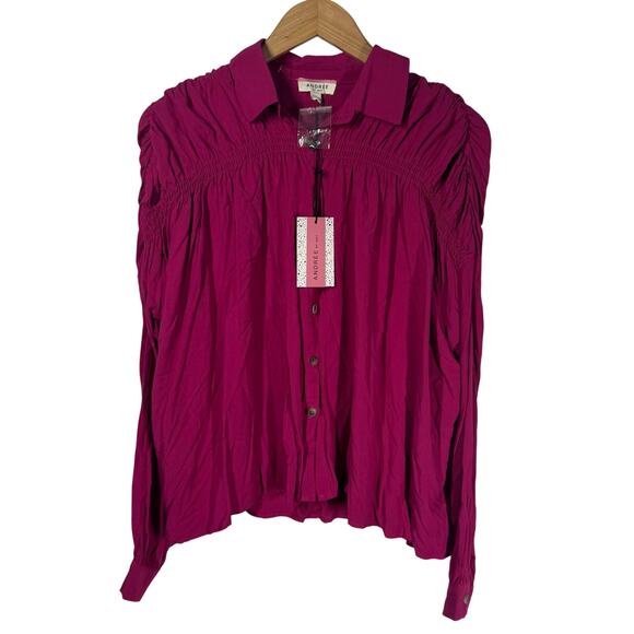 Andree By Unit Shirt Women NWT S Pink Long Sleeve Magenta Style #11166 Career - Picture 1 of 7